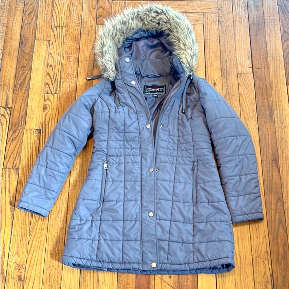 Women's Gray Jacket with Faux Fur Hood